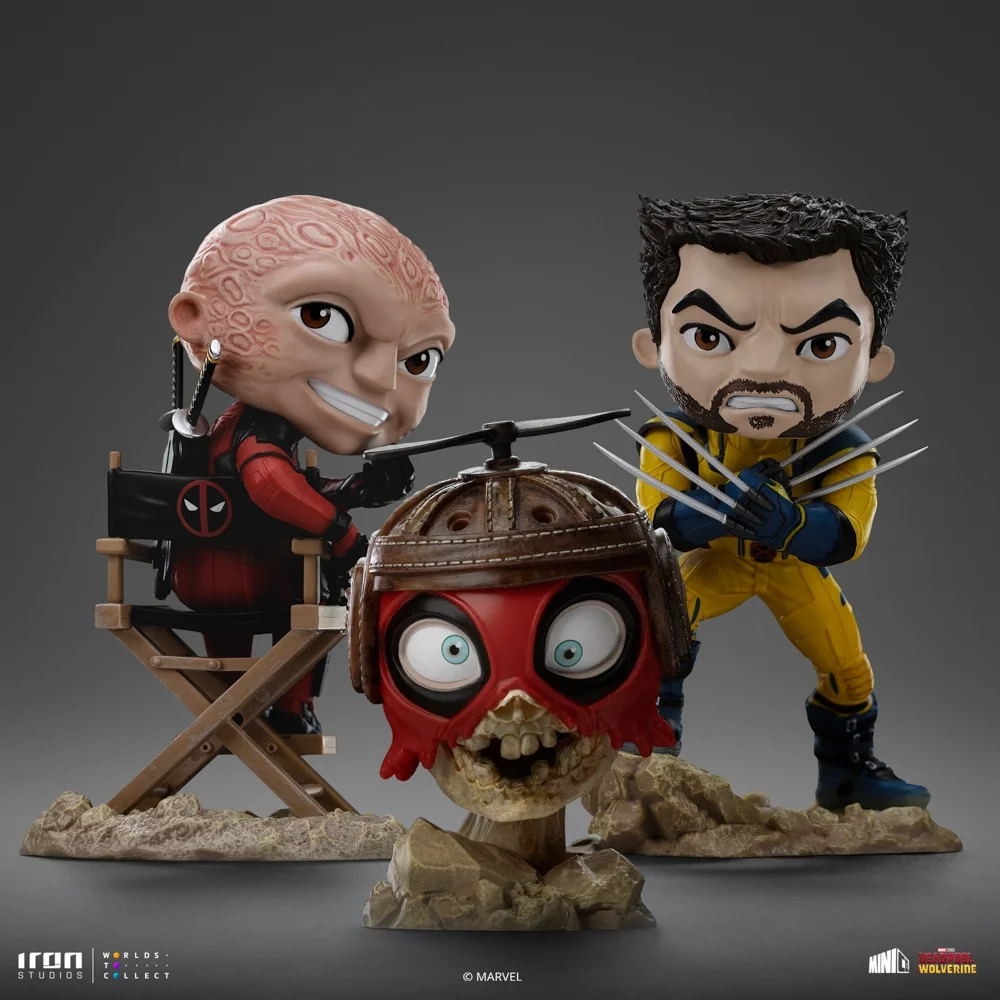 Iron Studios Deadpool and Wolverine Deadpool and Wolverine set Unmasked MiniCo Statue Image 1