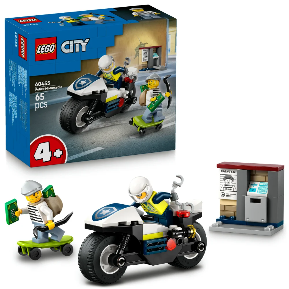 LEGO City Police Motorcycle Chase Toy, Motorbike Set 60455 Image 1