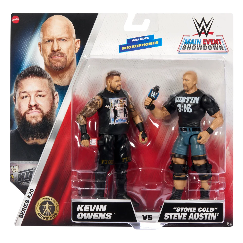 WWE Main Event Showdown 2-Pack Series 20 Kevin Owens vs Stone Cold Steve Austin Action Figures (6") Image 1