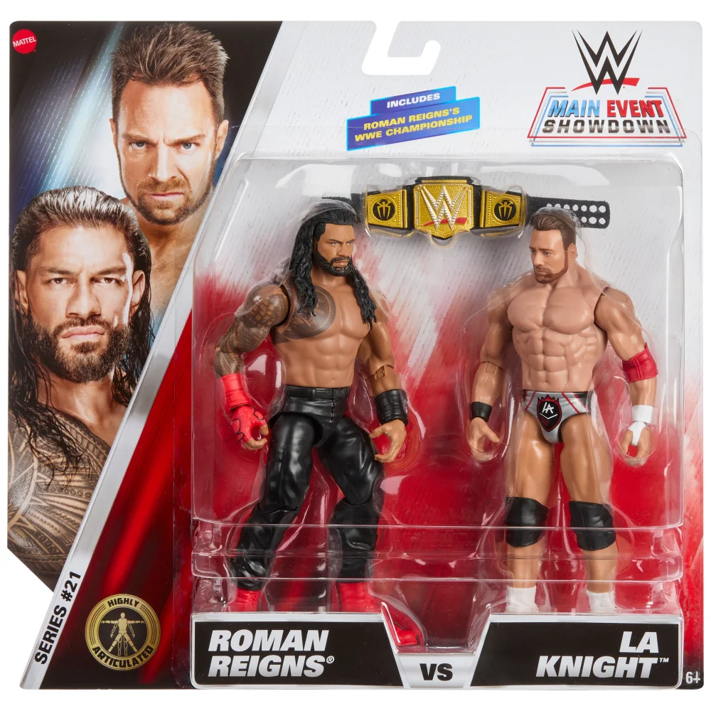WWE Main Event Showdown 2-Pack Series 21 Roman Reigns vs LA Knight Action Figures (6") Image 1