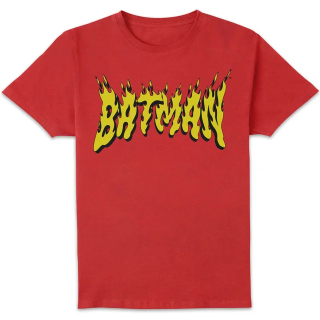 DC Comics Batman Text Fire Unisex T-Shirt - Red