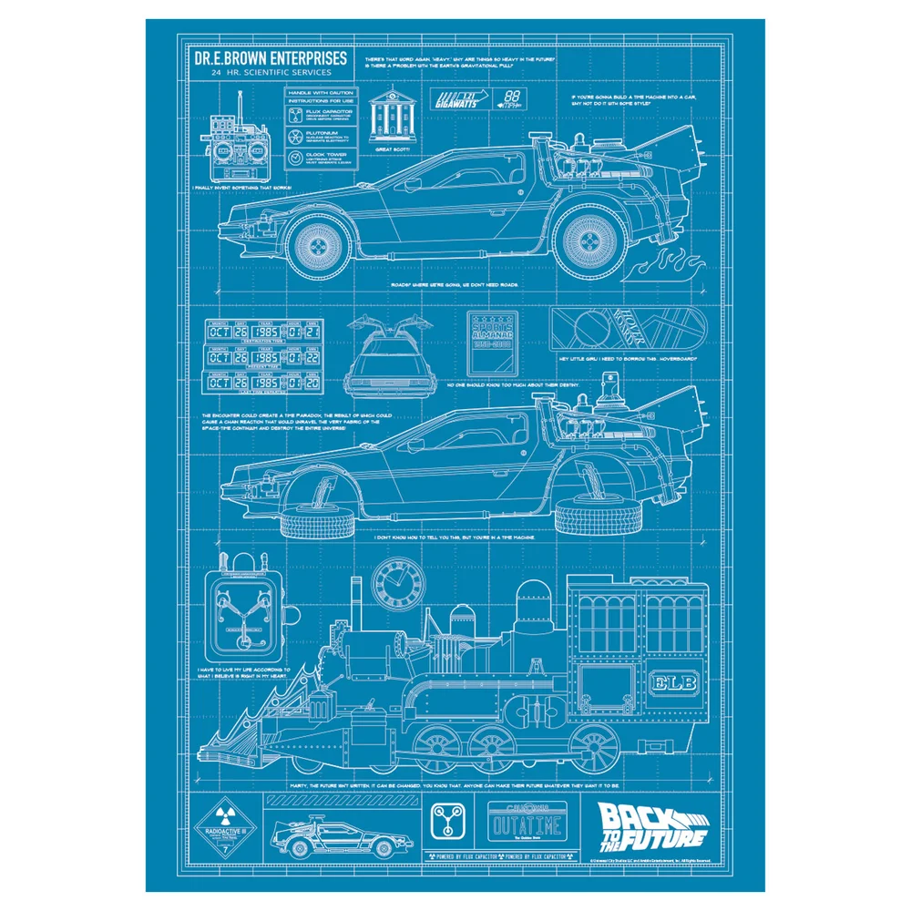 Back to the Future Time Machine Blueprint Art Print Image 1