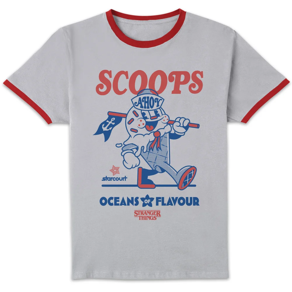 Stranger Things Oceans Of Flavour Unisex Ringer T-Shirt - White/Red - S Image 1