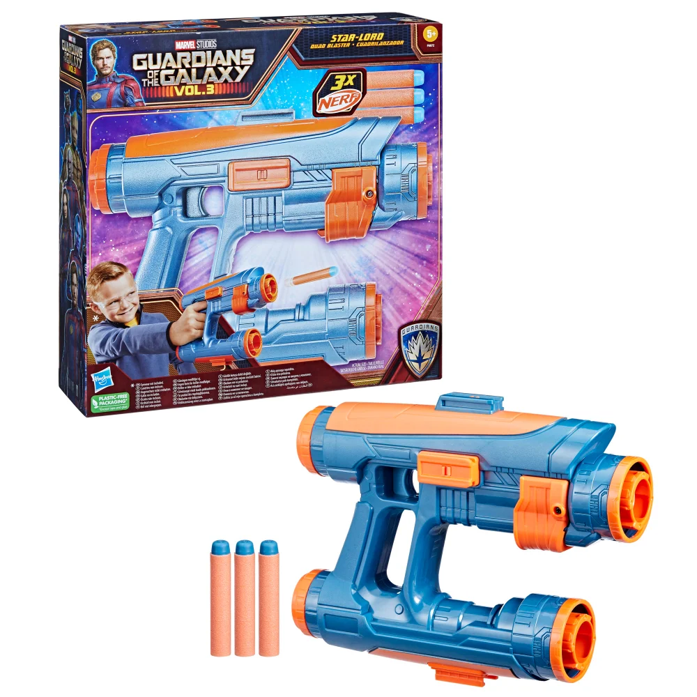 Marvel Studios' Guardians of the Galaxy Vol. 3 Nerf Star-Lord Quad Blaster Role Play Toy, 3 Darts Image 1