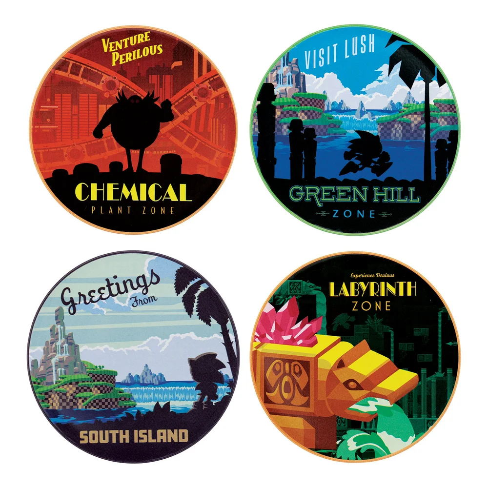Sonic The Hedgehog – Set of 4 Location Coasters Image 1