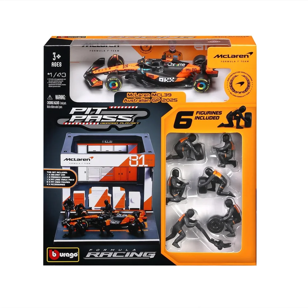 Bburago F1 Mclaren MCL39 2025 Pit Pass Diorama Piastri 1:43 Scale Model Image 1