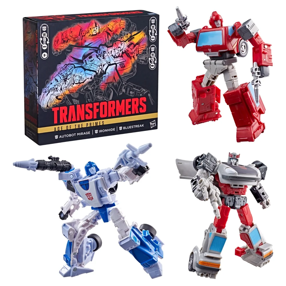 Transformers Age of the Primes 3-Pack Includes Deluxe Class Autobot Mirage and Bluestreak and Voyager Class Ironhide Image 1