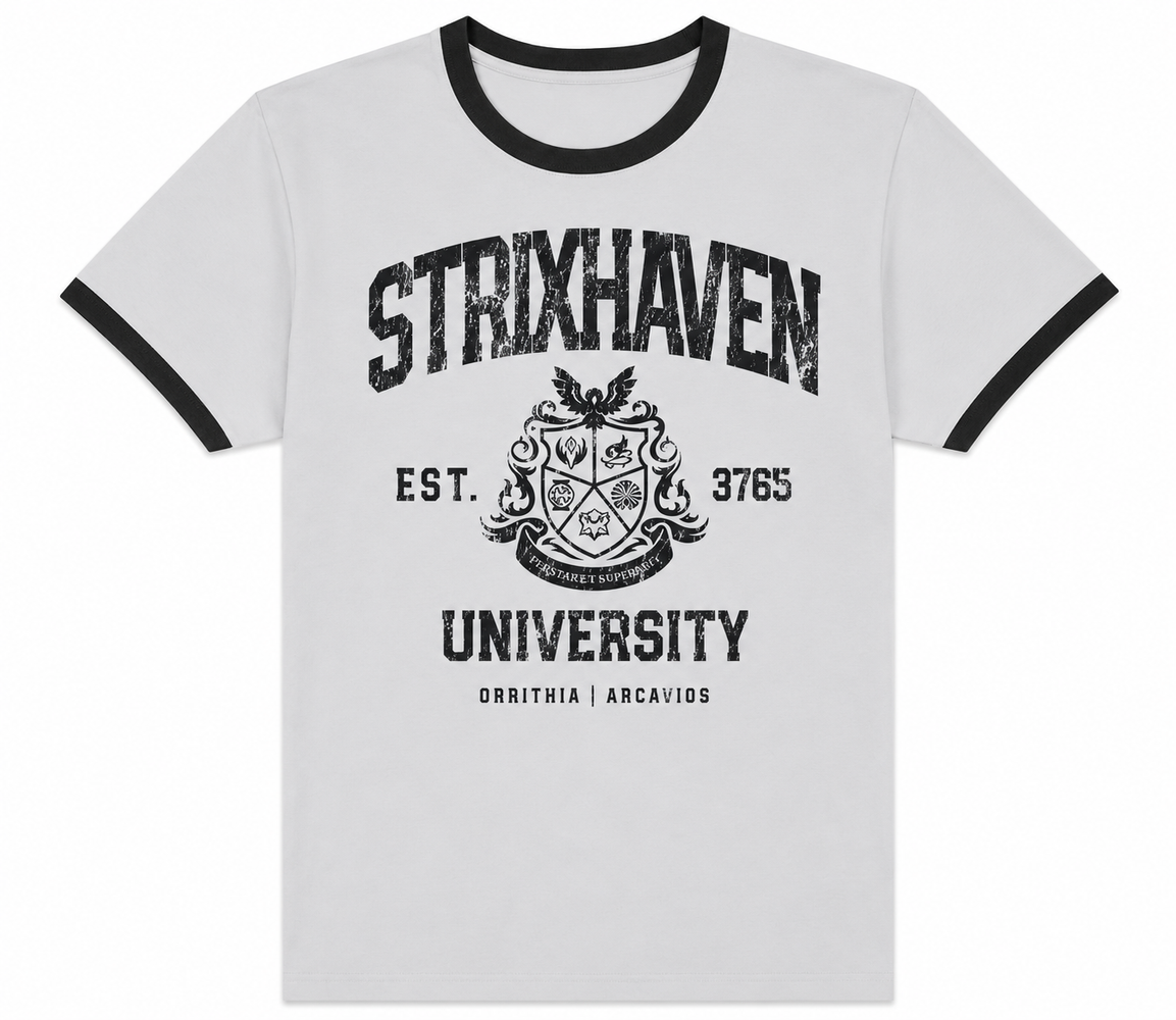 Magic the Gathering Strixhaven Crest Ringer T-Shirt White / Black - M Image 1