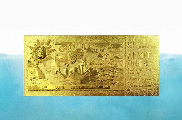 Réplique de Ticket Les Dents de la Mer Plaqué Or 24k & 2 Puzzles Offerts